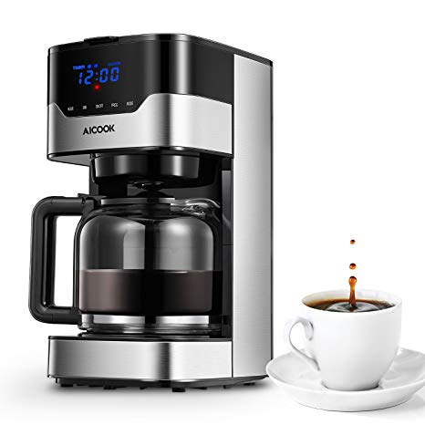 Aicook Coffee Maker, Thermal 12-Cup Programmable Coffee Machine, Touch Screen Panel, Drip Coffee Maker with Glass Coffee Pot, Black