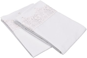 Super Soft Light Weight 100 Brushed Microfiber Standard Wrinkle Resistant White 2-Piece Pillowcase Set with Regal Lace Hem Detail