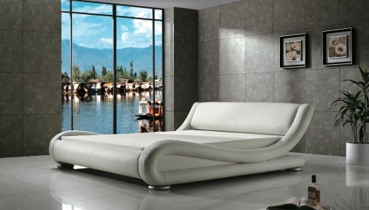 Greatime B1070 Contemporary Upholstered Bed Queen White