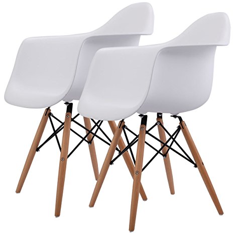 Giantex Set of 2 Mid Century Modern Molded Eames Style Dining Arm Chair Wood Legs