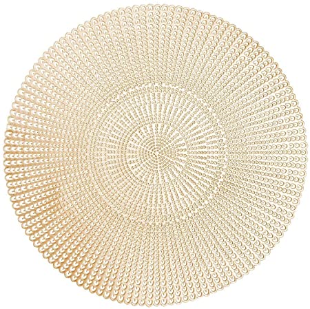 MLADEN Fishbone Pressed Vinyl Placemats Set of 6 Round Place Mats Table Decor Wedding Accent Centerpiece Placemat (Gold)