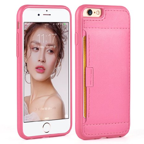 iphone 6s case Zve iphone 6 Case iphone 6 ultra Slim Protective ID card Holders Case Leather Wallet Cover for iPhone 66S 47 Rose