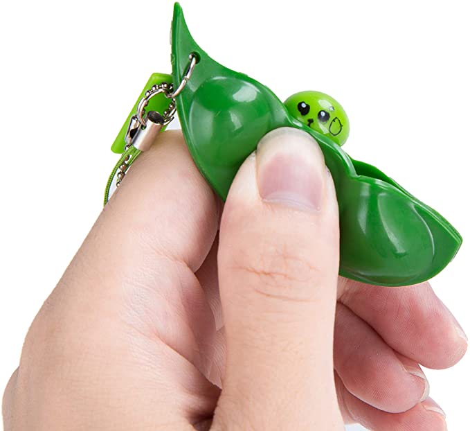 Zungtin Fidget Toys, 3 PCS Squeeze-a-Bean Soybean Stress Relieving Keychain Mobile Chain Fidget, Green