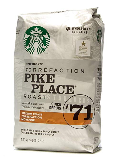 Starbucks Pike Place Medium Roast Whole Bean Coffee 40 oz (1 Pack)