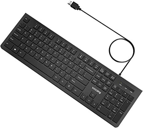 VicTsing Wired Keyboard, Full Size USB Keyboard with Low Profile Keys, Faster Keypress & Less Strain-Great for Surfing/Typing, Compatible with Windows/Mac/Laptop/Desktop PC/Computer