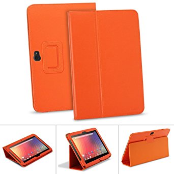 GreatShield TOME Series Flip-Stand Leather Folio Flip Case Smart Cover with Auto Sleep / Wake Feature for Google Nexus 10 inch Tablet (Orange)