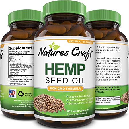 Hemp Oil Capsules 1000mg – Pure Organic Hemp Oil for Pain Relief Sleep Aid Energy and Mood Omega 3 6 9 Hemp Seed Oil for Hair Skin Nails Vitamins for Joint Supplements for Women Men