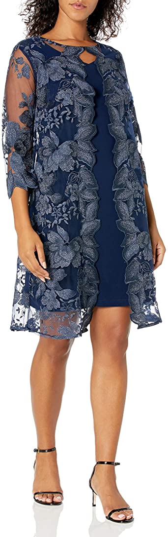 Alex Evenings Women's Plus Size Midi Scoop Neck Shift Dress with Jacket