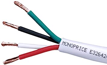 Monoprice Access Series 18 Gauge AWG CL2 Rated 4 Conductor Speaker Wire/ Cable - 100ft Fire Safety In Wall Rated, Jacketed In White PVC material 99.9% Oxygen-Free Pure Bare Copper