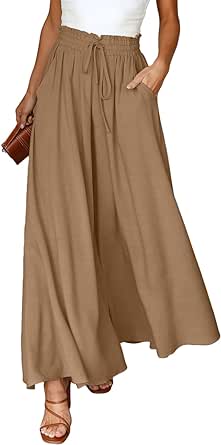 Dokotoo Pants for Women Casual Elastic Waist Wide Leg Pants with Pockets