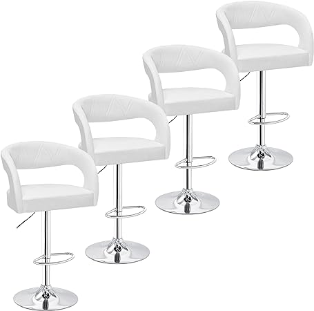 VECELO Bar Stools Set of 4 Swivel Modern Pu Leather Adjustable Barstools, Kitchen Counter Bar Stools, Island Chairs for Bar, Kitchen, Dining Room (White)