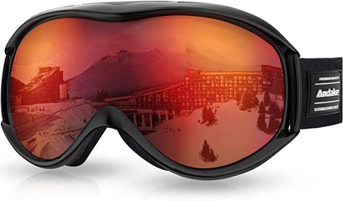 Andake OTG Ski Goggles Dual Lens Over Glasses Ski Snowboard Goggles Anti-Fog UV 400 Protection Snow Goggles Winter Outdoor Sports Protective Glasses