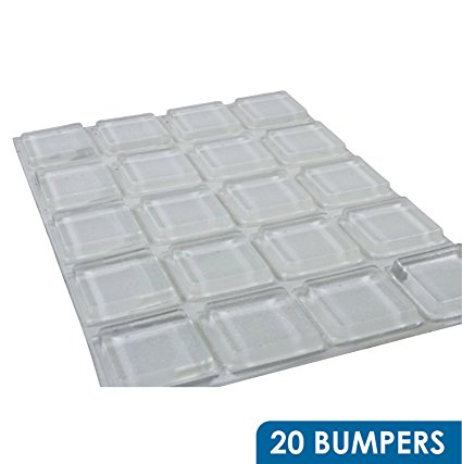 Rok Hardware 20 Pack of Large Clear Square Self-Adhesive Rubber Pad Bumpers 1" x 0.18" For Home Kitchen Glass Foot Drawers Cabinet Door