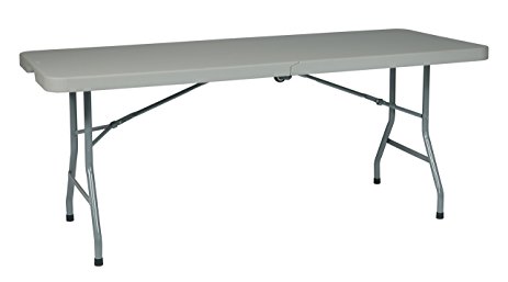 Office Star Resin Multipurpose Rectangle Table, 6-Feet, Center Folding with Wheels