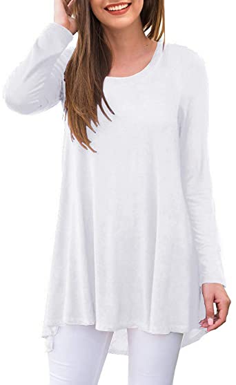 AWULIFFAN Women's Casual Long Sleeve Round Neck Loose Tunic T Shirt Blouse Tops