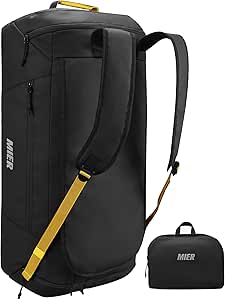 MIER Foldable Travel Duffle Backpack Lightweight Large Duffel Bag with Shoes Compartment for Traveling Camping Hiking Weekender for Men Women Water & Wear Resistant, 60L, Black