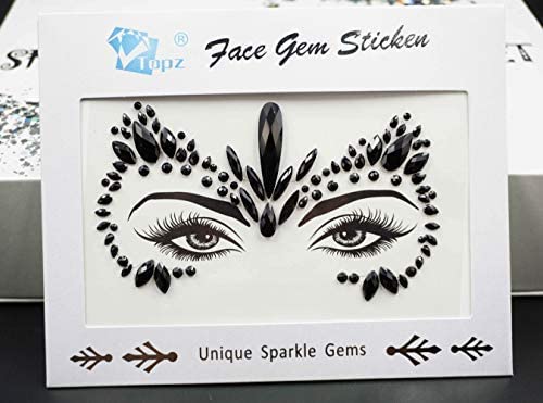 black jewels for face halloween Face gems black body jewels gems rave make up festival face jewels Party outfit rave wear glitter crystal rhinestone sticker(black)