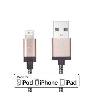Juno Power KAEBO (GOLD) - Lightning Cable (Apple Certified) - 1 Meter (3.3 FT) Braided iPhone Lighting 8 Pin Cable with Aluminum Connectors for iPhone 6 Plus, 6, 5S, 5C, 5; iPad Air, iPad Mini and More; Apple Lightning Cable, Lightning Charger, Lightning Cable MFI Certified