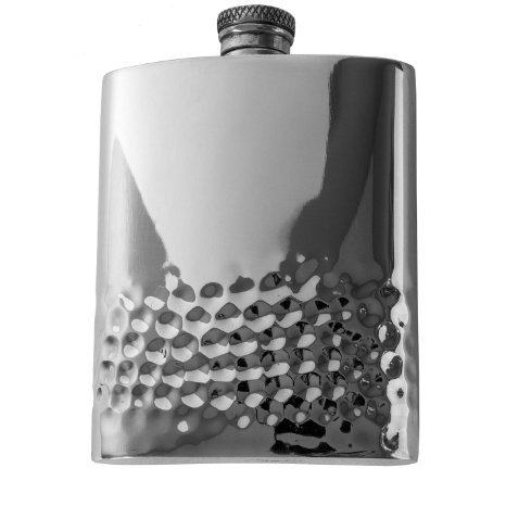 Pewter Flask with Hammered Design and Silver Finish - 6 Ounce - Handmade in England - BONUS Pewter Flask Funnel