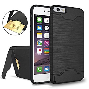 iPhone 6S Case,AOFU [Wallet Armor] Card Holder [Dual Layer] Hybird Shock Proof Protective with Kickstand Feature Premium Bumper Wallet Cases for iPhone 6 /6S 4.7 Inch-Black