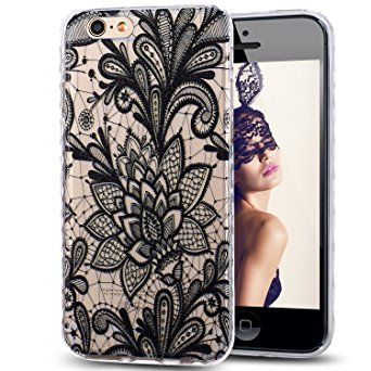 iPhone 6S Case,iPhone 6 Case,NSSTAR Scratch-Proof Ultra Thin Crystal Clear Rubber Gel TPU Soft Silicone Bumper Case Cover with Shockproof Protective for Apple iPhone 6/6S 4.7",Black Lace Flower #3