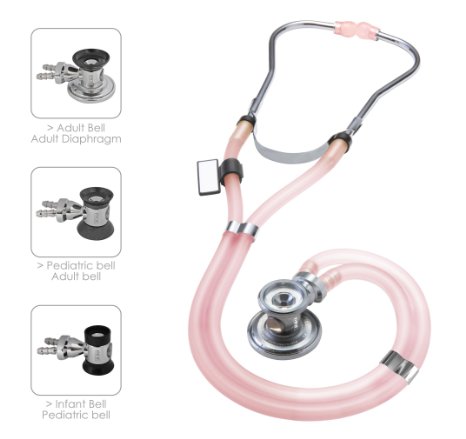 MDF Sprague Rappaport Dual Head Stethoscope with Adult, Pediatric, and Infant convertible chestpiece - Translucent Pink (MDF767I-CO)