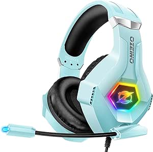 [2024 New] Gaming Headset with Microphone, Compatible with Xbox One, PS5, PS4, PC Switch, Gaming Headphones, RGB Light, Stereo Surround Sound -Light Blue