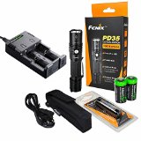 Fenix PD35 1000 Lumen CREE XP-L LED Compact Tactical Flashlight Bundle with EdisonBright 18650 2600mAh Li-ion Rechargeable Batteries and Charger