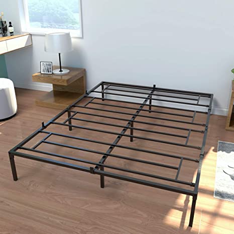 JAXSUNNY Queen Size Metal Steel Bed Frame 14 inch Heavey Duty Slat Frame Mattress Foundation,no boxspring Needed,Easy Assembly,Noise Free,Under-Bed Storage Space,Black