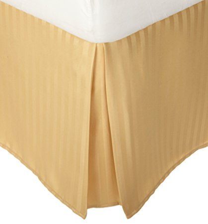 1500 Series 100% Microfiber Pleated King Bed Skirt Stripe, Gold - 15 Inch Drop and Wrinkle Resistant