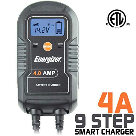Energizer ENC4A 4 Amp Battery Charger LCD   Battery Maintainer 6/12V - 9 Step Smart Charging Technology Will Improve Your Battery's Life Cycle Car, RV Boat