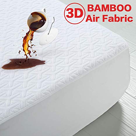 MERITLIFE Premium Bamboo Waterproof Mattress Protector Twin Single Size 3D Air Fabric Ultra Soft Breathable Mattress Cover Comfort & Protection Phthalate & Vinyl-Free (White, Twin)