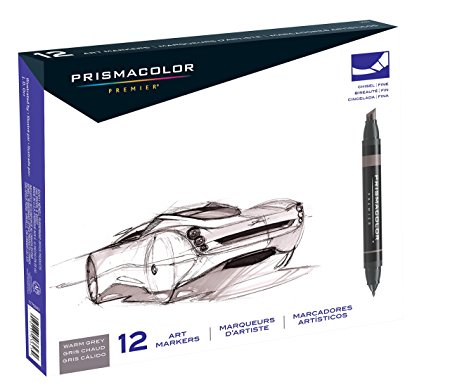 Prismacolor Premier Double-Ended Art Markers, Fine and Chisel Tip, Warm Grey, 12-Count