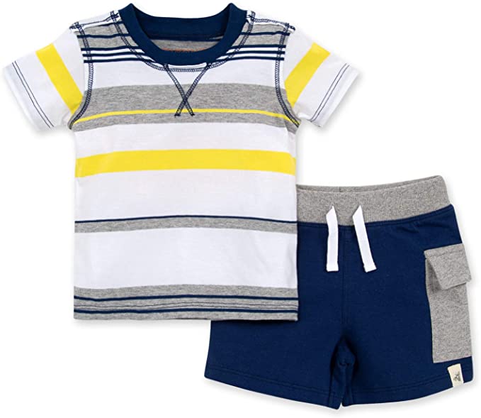 Burt's Bees Baby Baby Boys' Shirt and Pant Set, Top & Bottom Outfit Bundle, 100% Organic Cotton