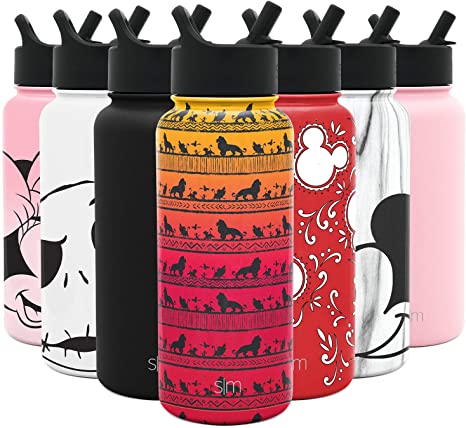 Simple Modern Disney 32oz Summit Water Bottles with Straw Lid - Vacuum Insulated Tumbler Double Wall Travel Mug 18/8 Stainless Steel Flask - Disney: Lion King