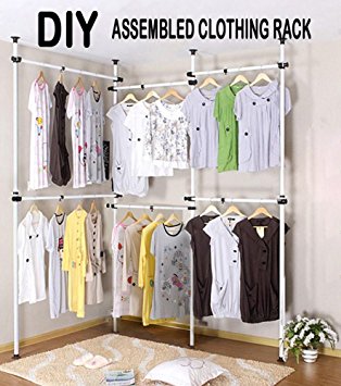 CREATEASY Adjustable Hanger Clothing Rack 4 Tier 32MM Steel Landed Simple Household Clothes Rack Closet Organizer (4 tiers without curtains)