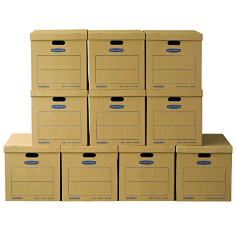 Bankers Box SmoothMove Classic Moving Boxes, Large, 10-Pack, No Tape Required (7718202)