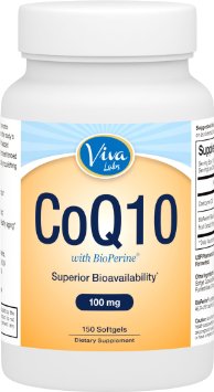 Viva Labs CoQ10 100mg, 150 Softgels - Enhanced with BioPerine® for Increased Absorption