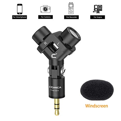 XY Stereo Microphone Comica CVM-VS10 Full Metal Mini Condenser Video Microphone for Canon Nikon Sony Fuji Panasonic DSLR Cameras, Camcorders, Recording Mic for GoPro and Smartphones(3.5mm TRS Jack)