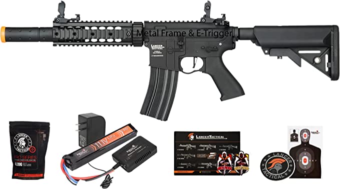 Lancer Tactical Gen 2 Airsoft Rifle SD M4 GEN 2 Polymer- Electric Full/Semi-Auto Airsoft AEG Rifle with 0.20g BBS, Charger and Battery