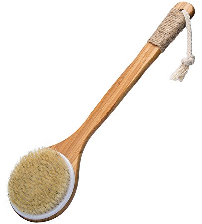 Bath Dry Body Brush-Natural Bristles Back Scrubber With Long Wooden Handle for Cellulite & Exfoliating by Yolika