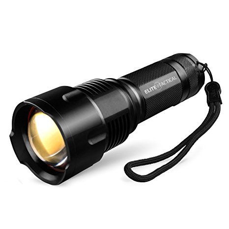 Elite Tactical Pro 300 Series Tactical Flashlight - Best, Brightest & Most Powerful 1200 Lumen Military Grade Rechargeable LED CREE Searchlight w/ Zoom For Self & Home Defense - Waterproof - Black