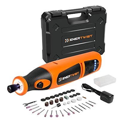 Enertwist 8V Max Cordless Micro Rotary Tool Kit Variable Speed Lithium Battery Powered w/Front LED and 40 Accessories for Small Projects Cutting Engraving Carving Sanding Grinding, ET-RT-8