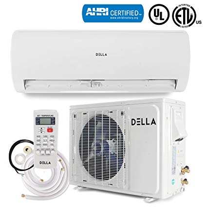 DELLA 12,000 BTU 230V Mini Split AC Ductless Wall Mounted Air Conditioner Inverter w/Heat Pump System Full Set (17 SEER) AHRI Certified