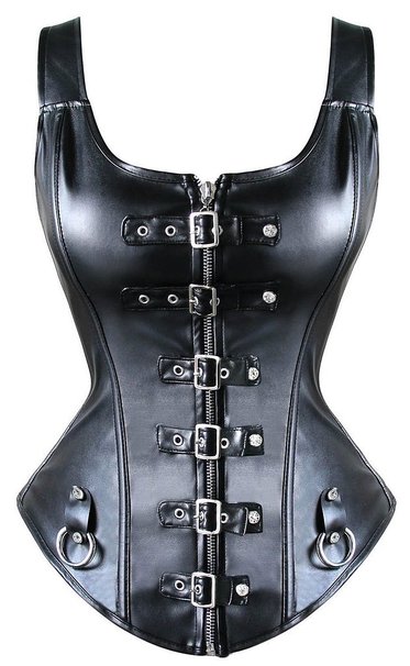 YIANNA Steampunk Punk Rock Faux Leather Buckle-up Corset Bustier Basque Top