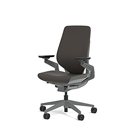 Steelcase Gesture Office Chair - Black Steelcase Leather, Medium Seat Height, Wrapped Back, Dark on Dark Frame, Lumbar Support