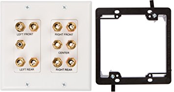 Buyer's Point 5.1 Speaker Wall Plate, Premium Quality Gold Plated Copper Banana Binding Post Coupler Type, with 2 Gang Low Voltage Mounting Bracket Device, for 5 Speakers and 1 RCA Jack for Subwoofer