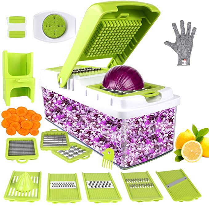 Vegetable Chopper, ONSON Food Chopper Cutter Onion Slicer Dicer, 10 in 1 Veggie Slicer Manual Mandoline for Garlic, Cabbage, Carrot, Potato, Tomato, Fruit, Salad