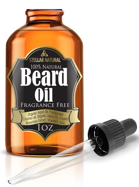 Beard Oil Moisturizer and Conditioner by Stellar Naturals Offers Best Blend of Botanic Oils with Vitamin E and Aloe, 100% Natural Unscented for Groomed Beard Growth, Mustache and Skin Care - 1 Fl Oz