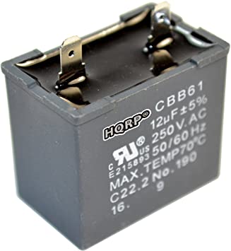 HQRP 12uf Refrigerator Capacitor compatible with GE WR62X79 JSU21X126 JSU21X126AOC JSU21X126AQC Replacement BCS42CKB CTH14CYXRLAD CTT21GAXLRWW CTX16CIZDLAD DTS18ICRFRWW ESS25KSTFSS FCM5DMCWH UL Listed